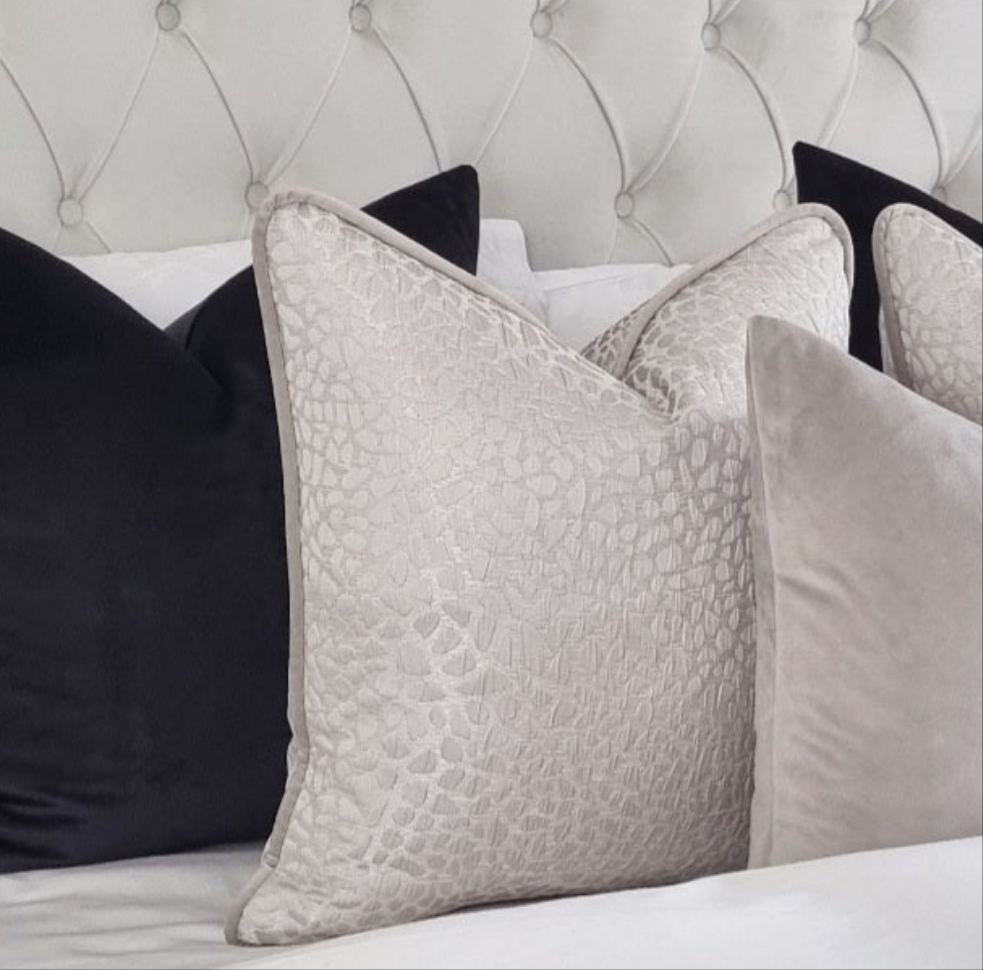 Grey bed cushions best sale