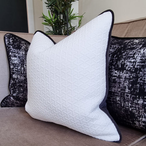 Islay/ Luxury white textured cushion with contrasting piping