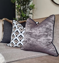 Load image into Gallery viewer, Easton black/ coffee /contrasting luxury natural ruche brush fringe cushion