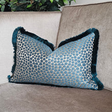 Load image into Gallery viewer, Taurus- Peacock /contrasting green ruche brush fringed cushion