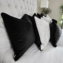 Load image into Gallery viewer, Kristy set of 6 ruche fringe/ piped cushions black monochrome