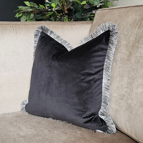 Black velvet- silver / luxury ruche fringe