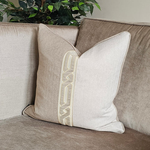 Harris - putty/natural braid / piped herringbone cushion