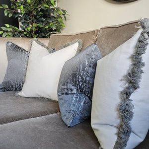 Conran- natural /contrasting luxury grey ruche brush fringed cushion