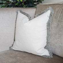 Load image into Gallery viewer, Conran- natural /contrasting luxury grey ruche brush fringed cushion