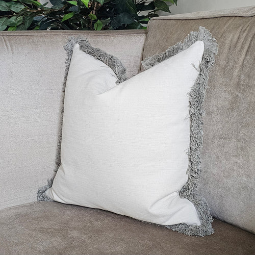 Conran- natural /contrasting luxury grey ruche brush fringed cushion