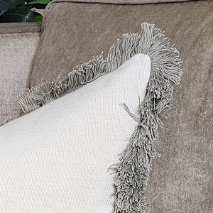 Conran- natural /contrasting luxury grey ruche brush fringed cushion