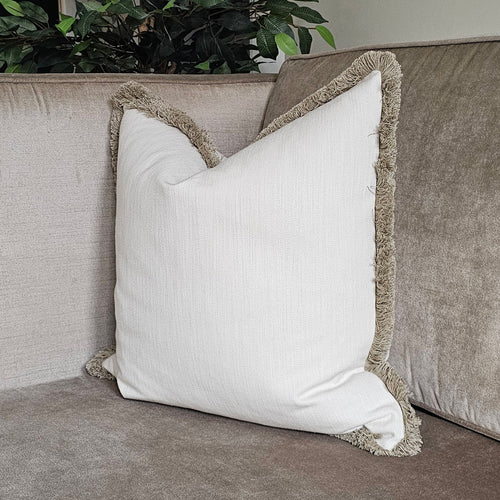 Conran- natural /contrasting luxury taupe ruche brush fringed cushion