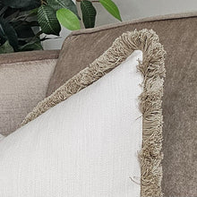 Load image into Gallery viewer, Conran- natural /contrasting luxury taupe ruche brush fringed cushion