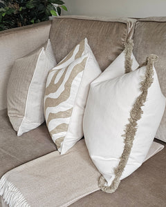 Conran- natural /contrasting luxury taupe ruche brush fringed cushion