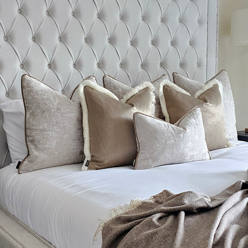 Remona cream/ gold set of 6 ruche fringe/ piped cushions