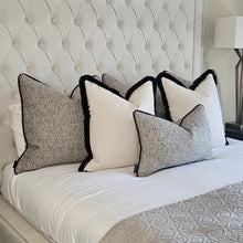 Load image into Gallery viewer, Oakley -conran set of 6 ruche fringe/ piped cushions black monochrome
