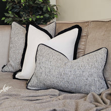 Load image into Gallery viewer, Oakley -conran set of 6 ruche fringe/ piped cushions black monochrome