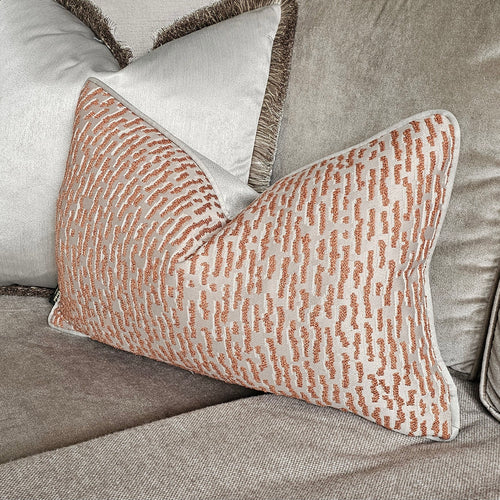 Ammolite rust / Clarisa-willow textured cushion with contrasting piping