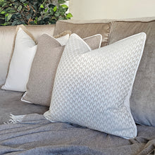 Load image into Gallery viewer, Chevron- natural / Luxury textured patterned cushion / neutral contrasting piping