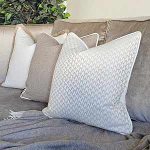 Chevron- natural / Luxury textured patterned cushion / neutral contrasting piping