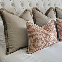 Load image into Gallery viewer, Ammolite/ Clarisa set of 5 ruche fringe/ piped cushions