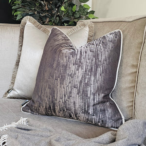 Ellena cushion in brown & willow piped cushion