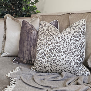Ellena cushion in brown & willow piped cushion