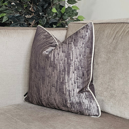 Ellena cushion in brown & willow piped cushion