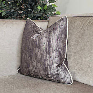 Ellena cushion in brown & willow piped cushion