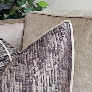 Ellena cushion in brown & willow piped cushion