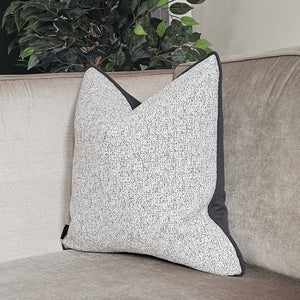 Ash- Luxury textured cushion in black/ grey & neutral with contrasting piping
