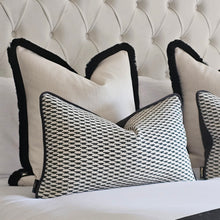 Load image into Gallery viewer, Conran/ logan set of 4 ruche fringe/ piped cushions black monochrome