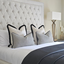Load image into Gallery viewer, Conran/ logan set of 4 ruche fringe/ piped cushions black monochrome