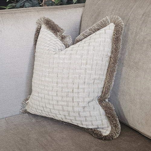 Dale / Luxury neutral textured cushion with contrasting piping