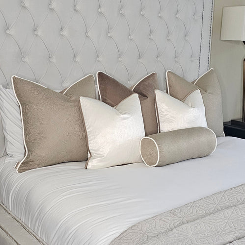 Soho taupe & ivory bed set of 6 cushions / bolster