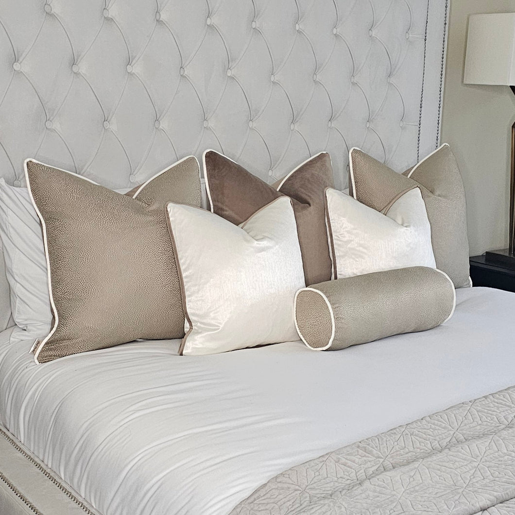 Soho taupe & ivory bed set of 6 cushions / bolster