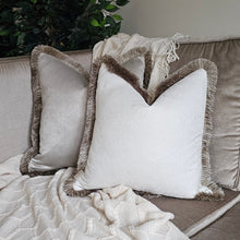 Load image into Gallery viewer, Soho ivory/ luxury mushroom ruche fringe cushion