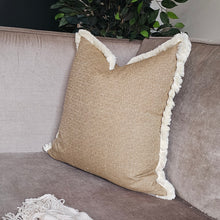 Load image into Gallery viewer, Walton- gold / ivory ruche brush fringed cushion
