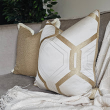 Load image into Gallery viewer, Walton- gold / ivory ruche brush fringed cushion