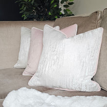 Load image into Gallery viewer, Ice white cushion/ pink velvet piping
