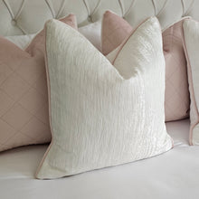 Load image into Gallery viewer, Ice white cushion/ pink velvet piping