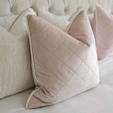 Load image into Gallery viewer, Baby pink velvet cushion/ Ice white piping