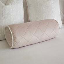 Load image into Gallery viewer, Baby pink velvet cushion/ Ice white piping