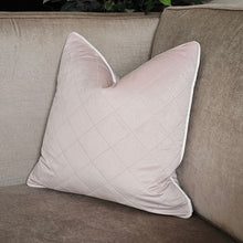 Load image into Gallery viewer, Baby pink velvet cushion/ Ice white piping