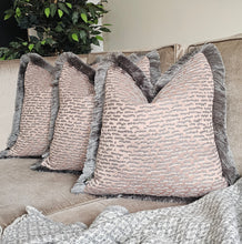 Load image into Gallery viewer, Ammolite blush/ ruche fringed cushion