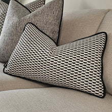 Load image into Gallery viewer, Logan/ Luxury black/ neutral textured cushion with contrasting piping