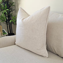 Load image into Gallery viewer, Hadley/ natural linen look textured cushion / contrasting ivory piping