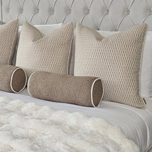 Load image into Gallery viewer, Logan natural /taupe boucle set of 5 / piped bolster cushions