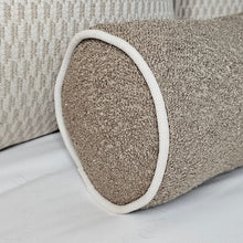 Load image into Gallery viewer, Logan natural /taupe boucle set of 5 / piped bolster cushions