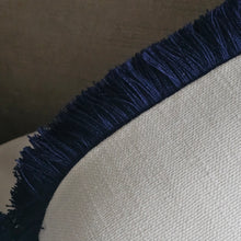 Load image into Gallery viewer, Conran- natural /contrasting luxury navy blue ruche brush fringed cushion