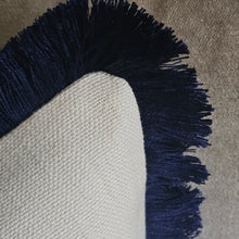 Load image into Gallery viewer, Conran- natural /contrasting luxury navy blue ruche brush fringed cushion