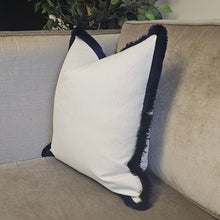 Load image into Gallery viewer, Conran- natural /contrasting luxury navy blue ruche brush fringed cushion