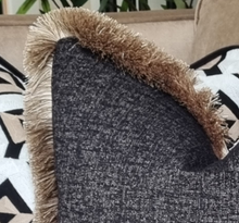 Load image into Gallery viewer, Easton black/ coffee /contrasting luxury natural ruche brush fringe cushion