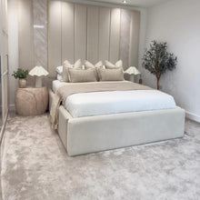 Load image into Gallery viewer, Hampton/ neutral set of 5 ruche fringe/ piped cushions